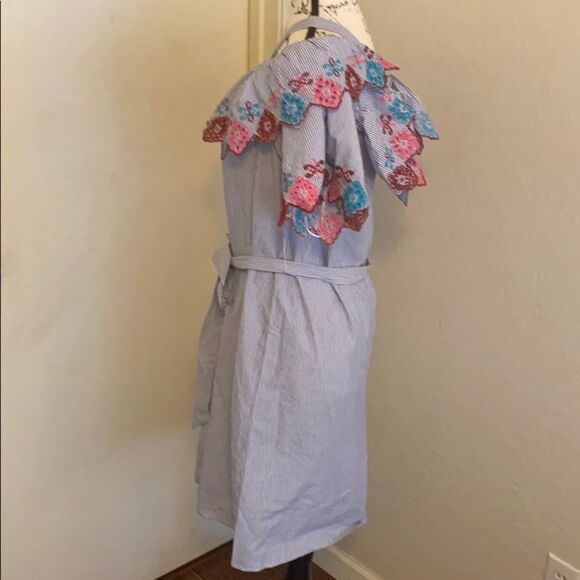 Loft Stripe Ruffle Boho Embroidered Dress Vacation Cruise Resort Wear New - Picture 7 of 16